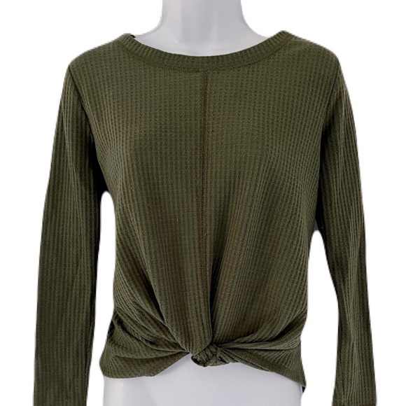 JACKSON ROWE/ Olive green twist front/  Waffle knit/ Long sleeved top/ Size US S - Picture 1 of 8